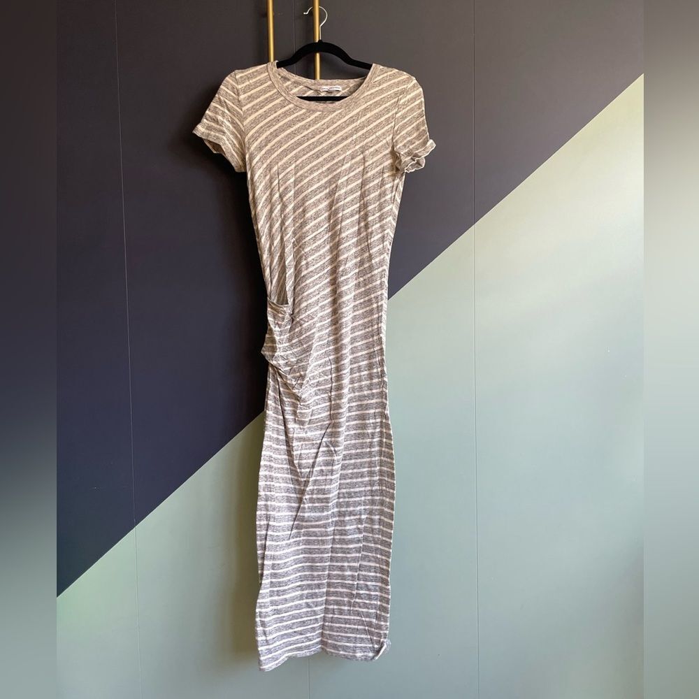James Perse Grey/White Striped Cotton Maxi Dress w/ Side Ruching, Size 1 (S) EUC